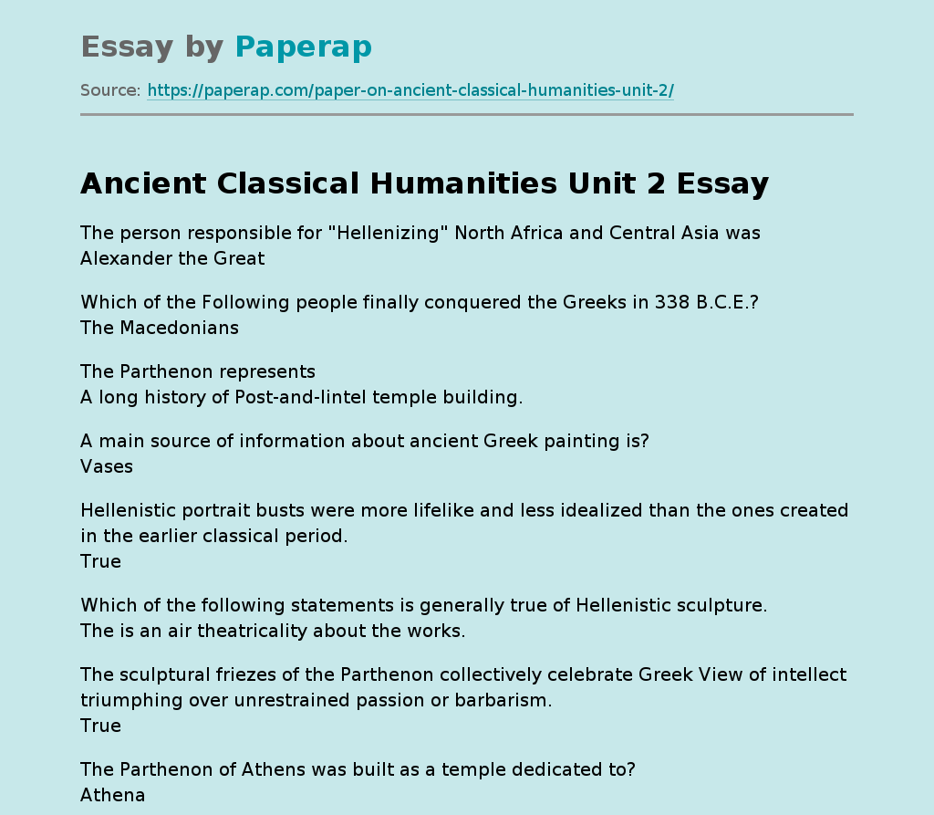 Ancient Classical Humanities Unit 2