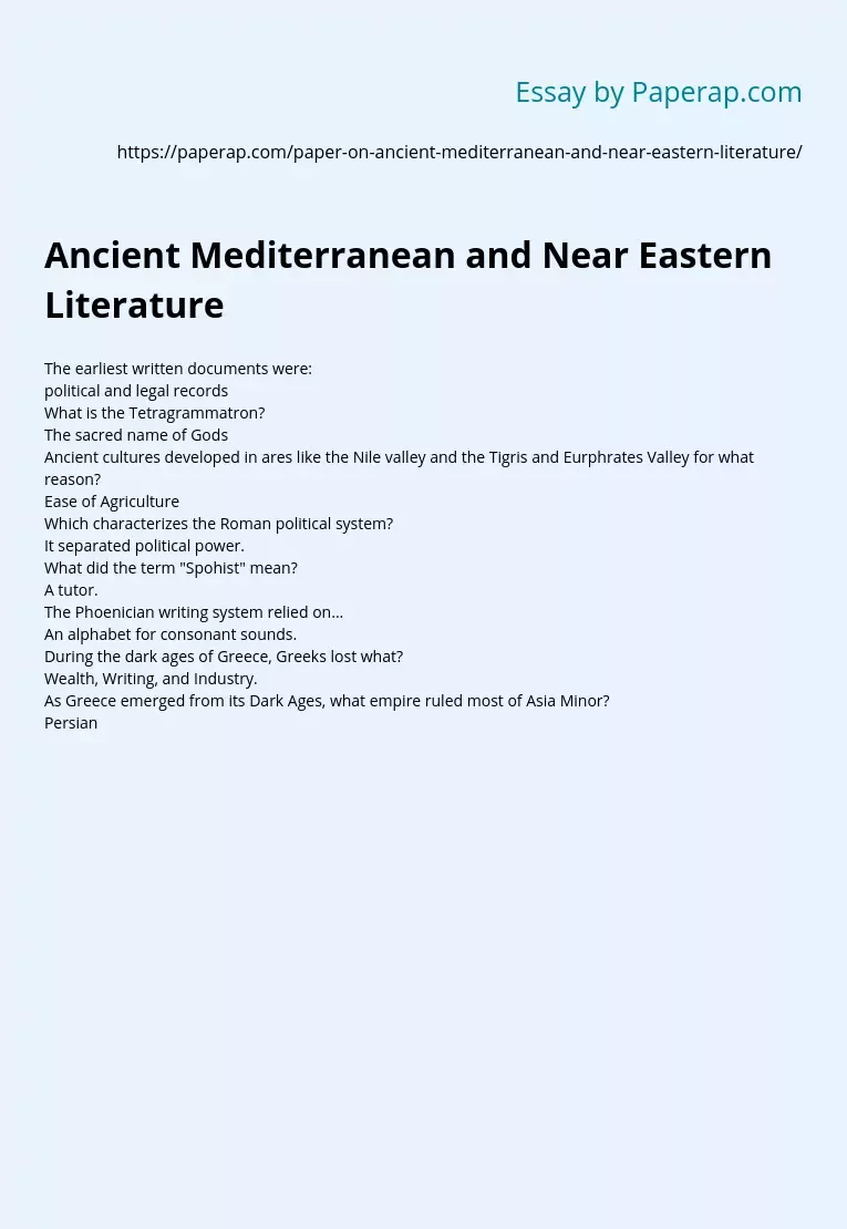 Ancient Mediterranean and Near Eastern Literature