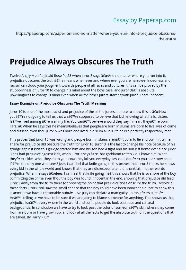 Prejudice Always Obscures The Truth