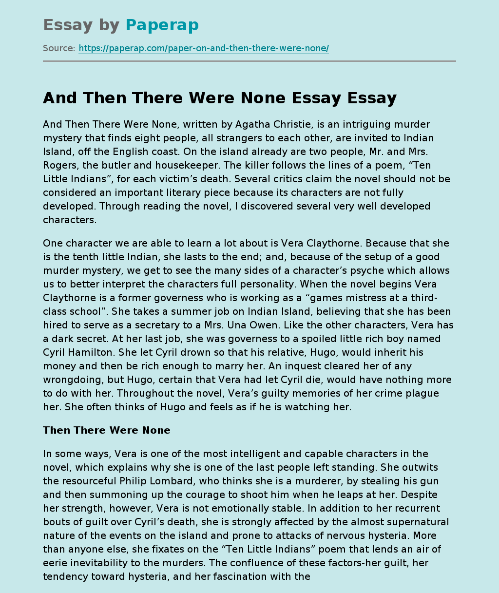 And Then There Were None Essay