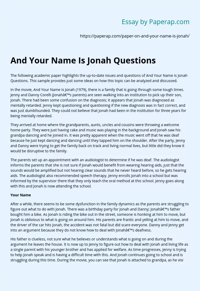 And Your Name Is Jonah Questions