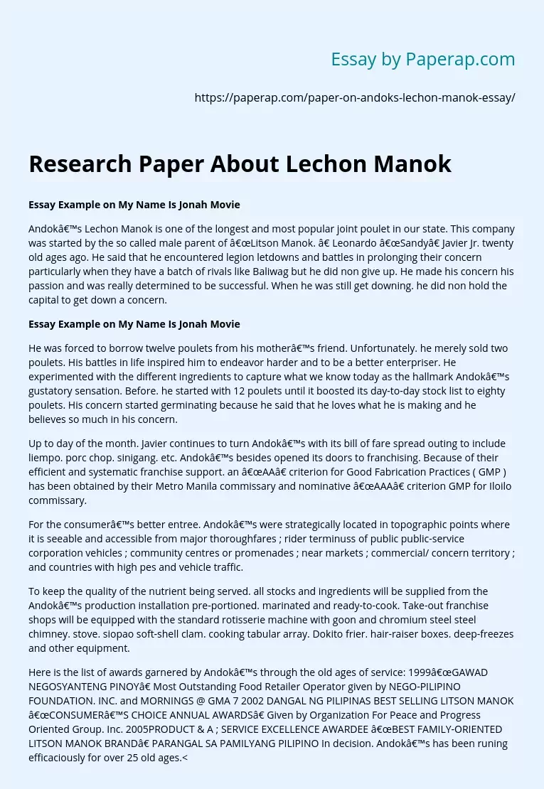 Research Paper About Lechon Manok