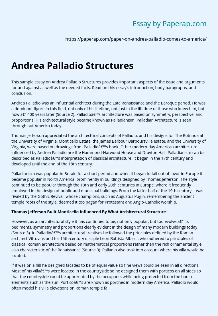 Sample Essay on Andrea Palladio Structures