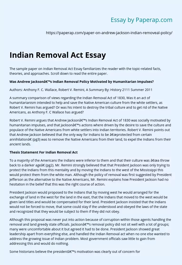 Indian Removal Act Essay