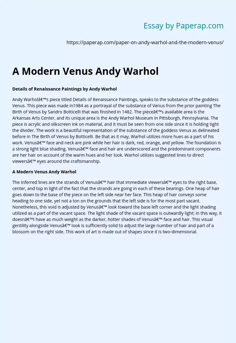 A Modern Venus Andy Warhol