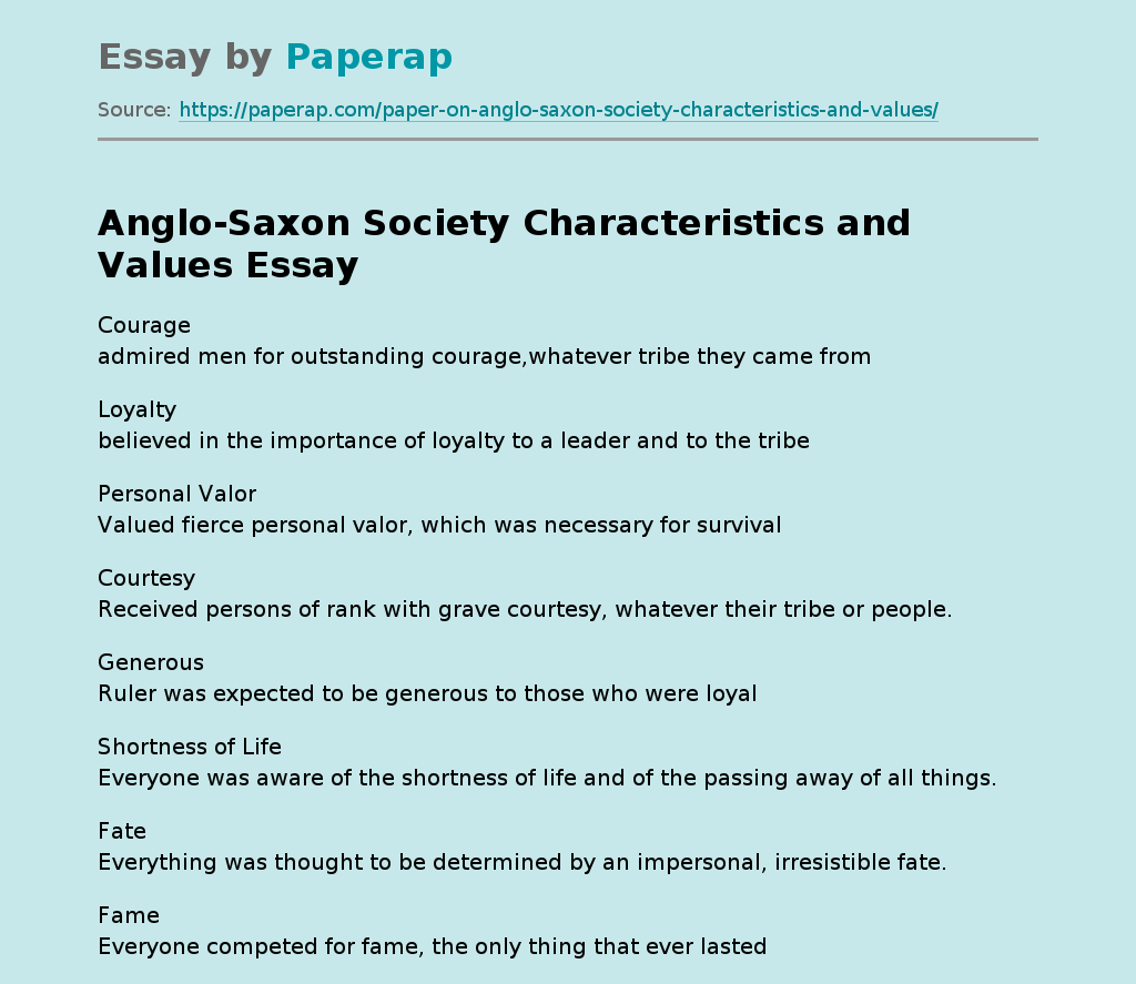 Anglo-Saxon Society Characteristics and Values