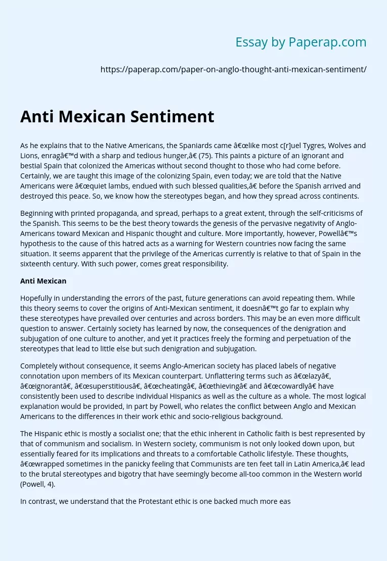 Anti Mexican Sentiment