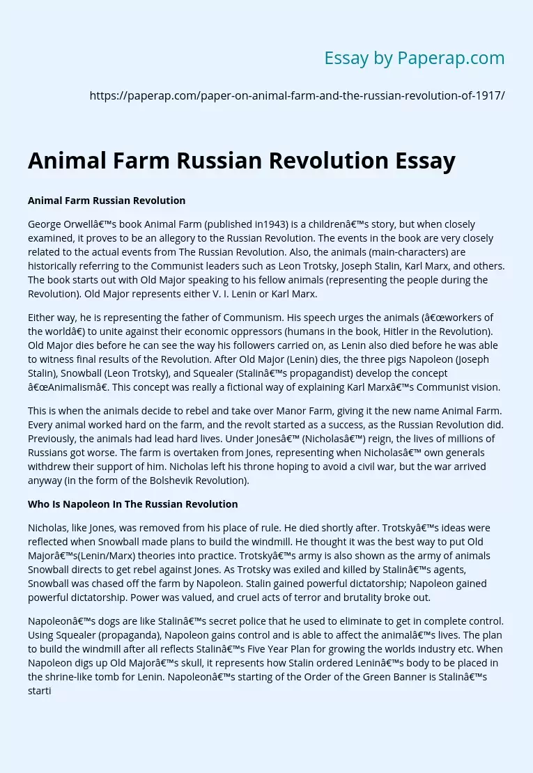 Animal Farm Russian Revolution Essay Free Essay Example