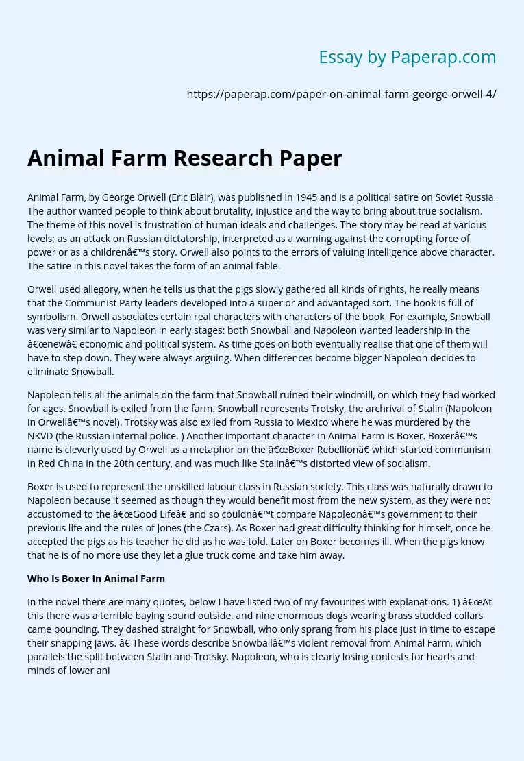 Animal Farm Research Paper