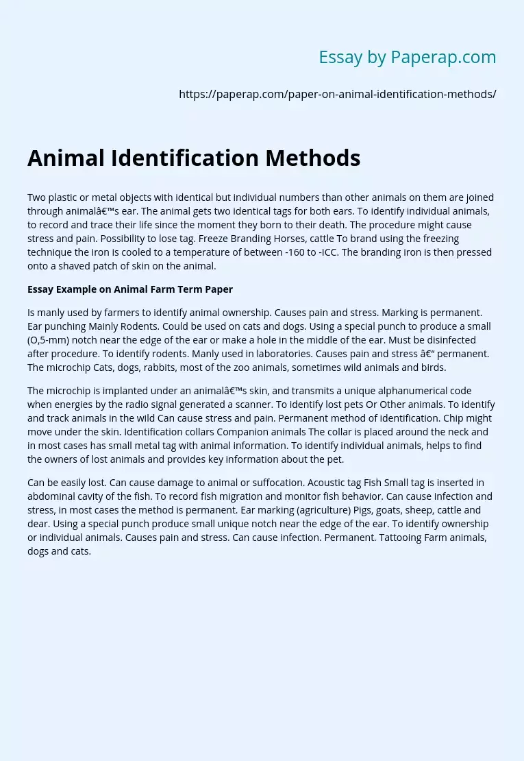 Animal Identification Methods