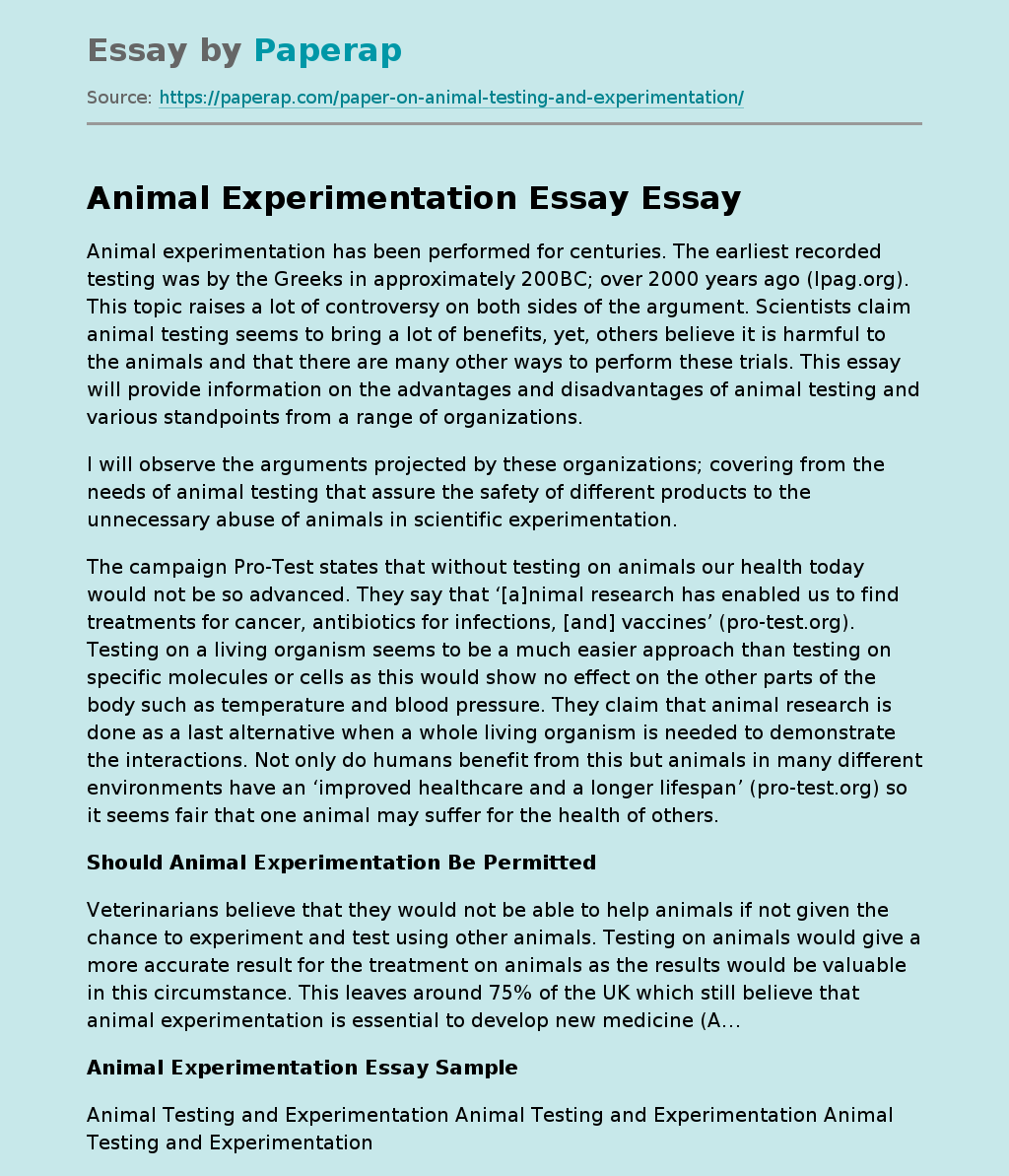 Animal Experimentation Essay