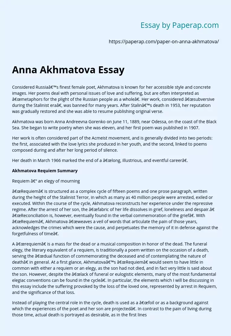 Anna Akhmatova Essay