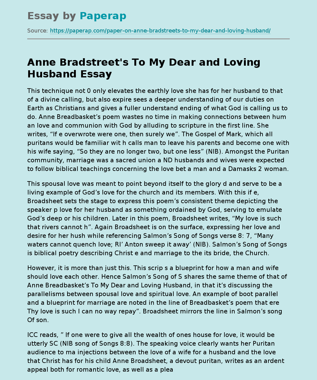 Anne Bradstreet's To My Dear and Loving Husband