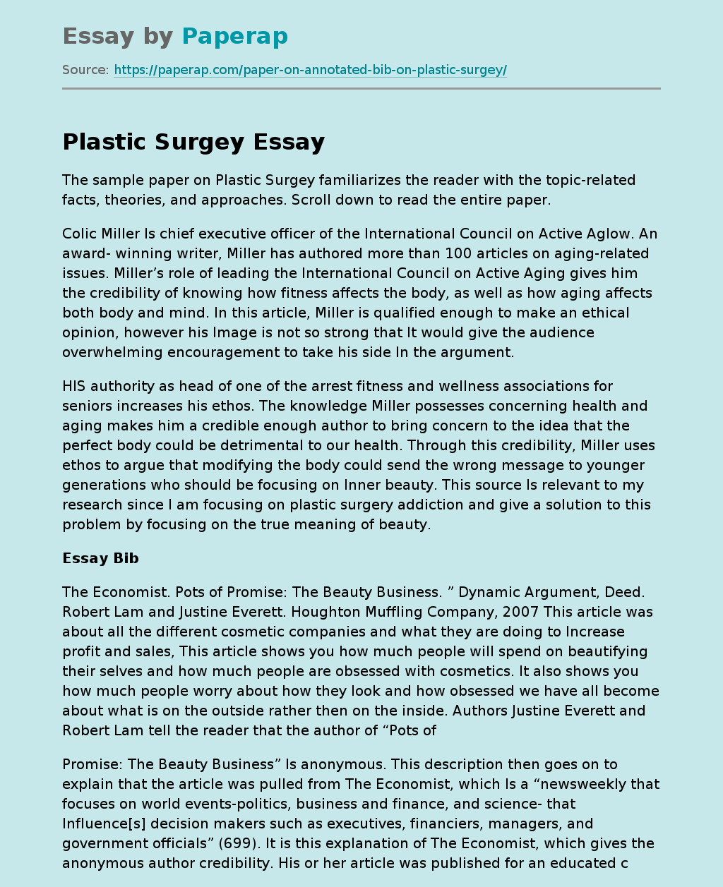 Plastic Surgery Overview
