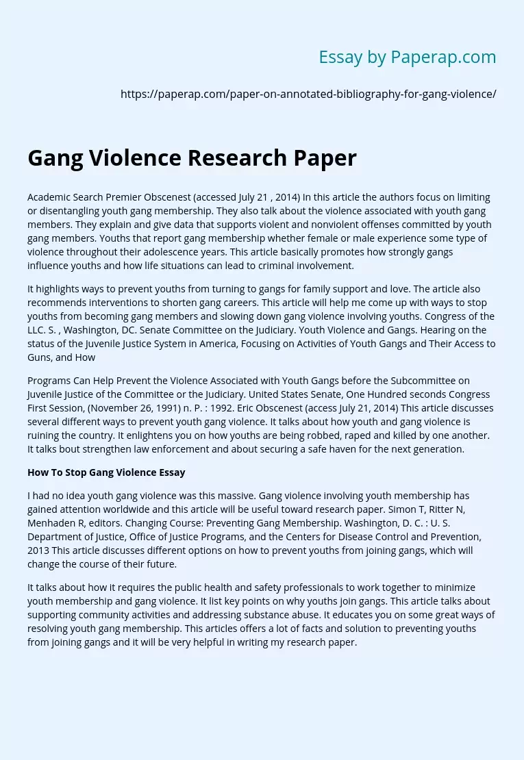 Gang Violence Research Paper