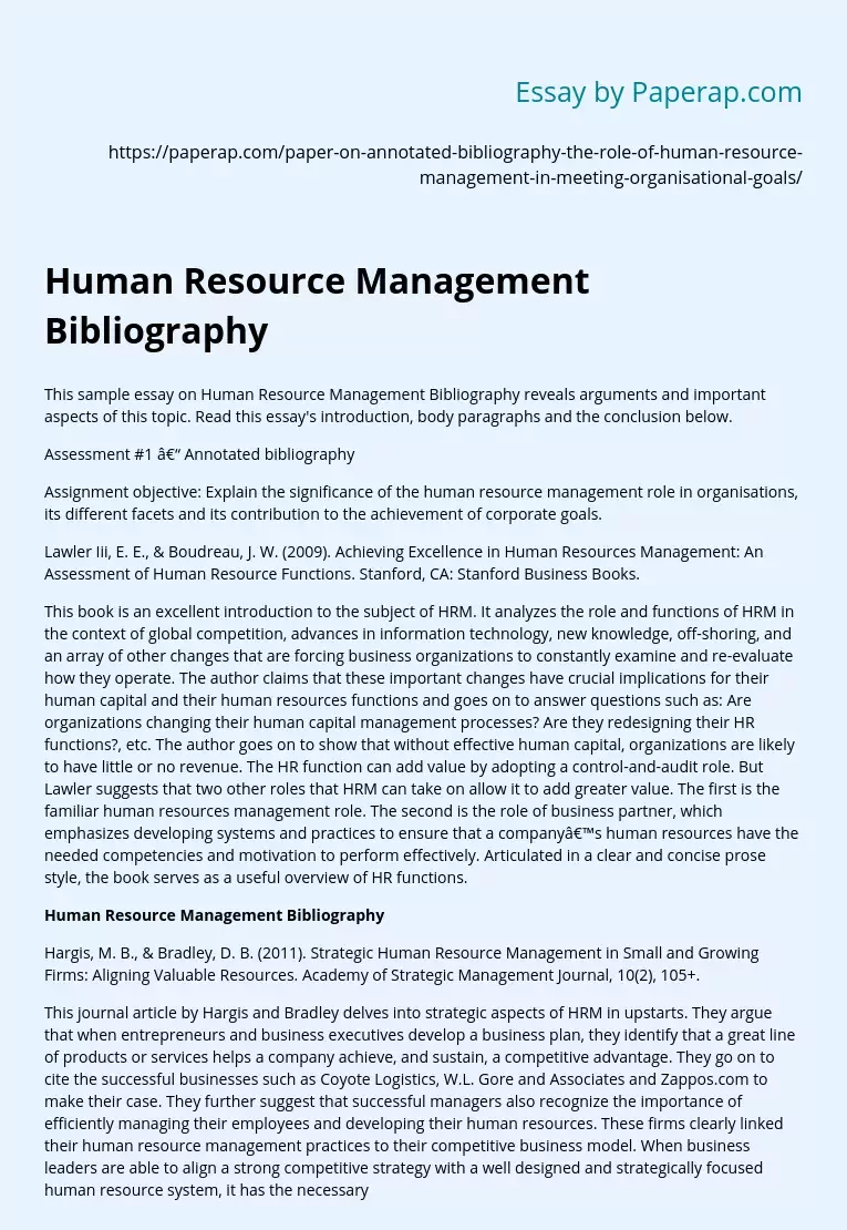 Human Resource Management Bibliography