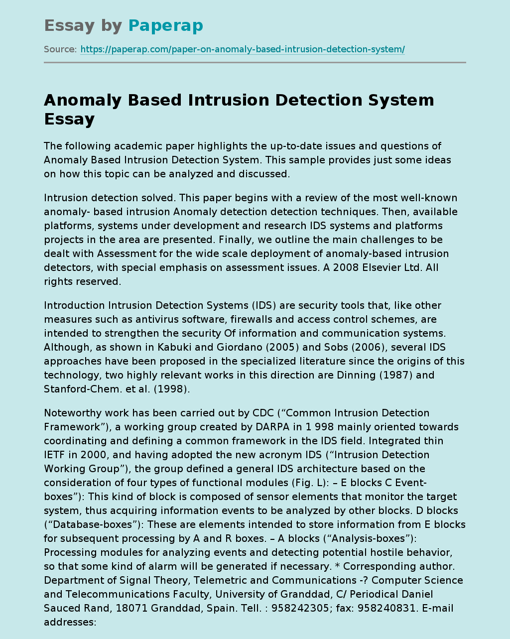 Anomaly Based Intrusion Detection System