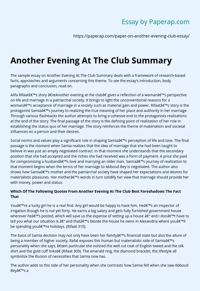 Another Evening At The Club Summary