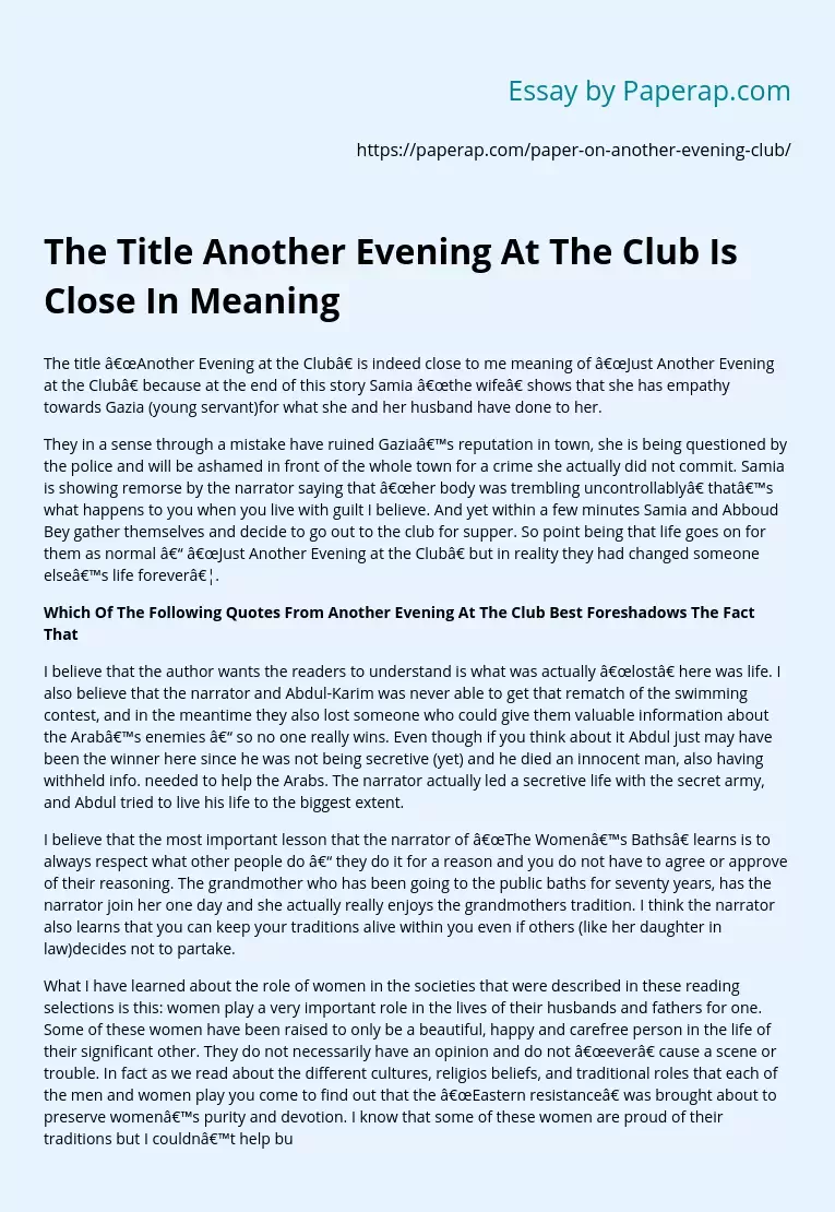 The Title Another Evening At The Club Is Close In Meaning
