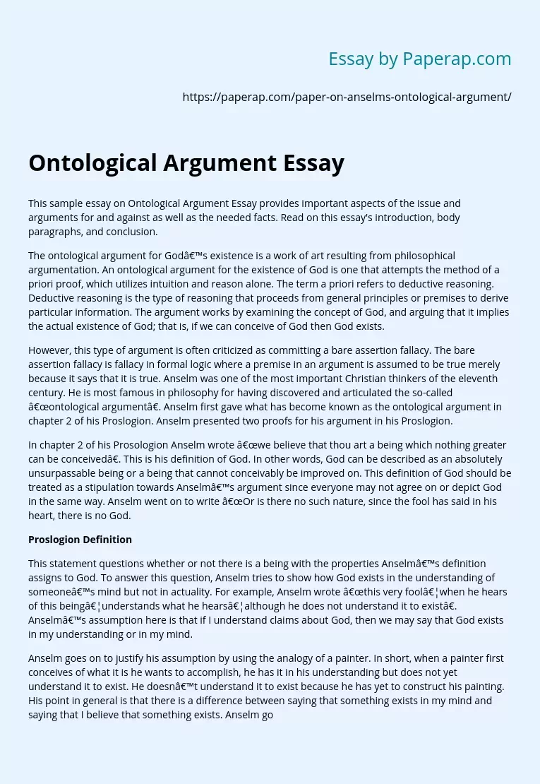 Ontological Argument Essay