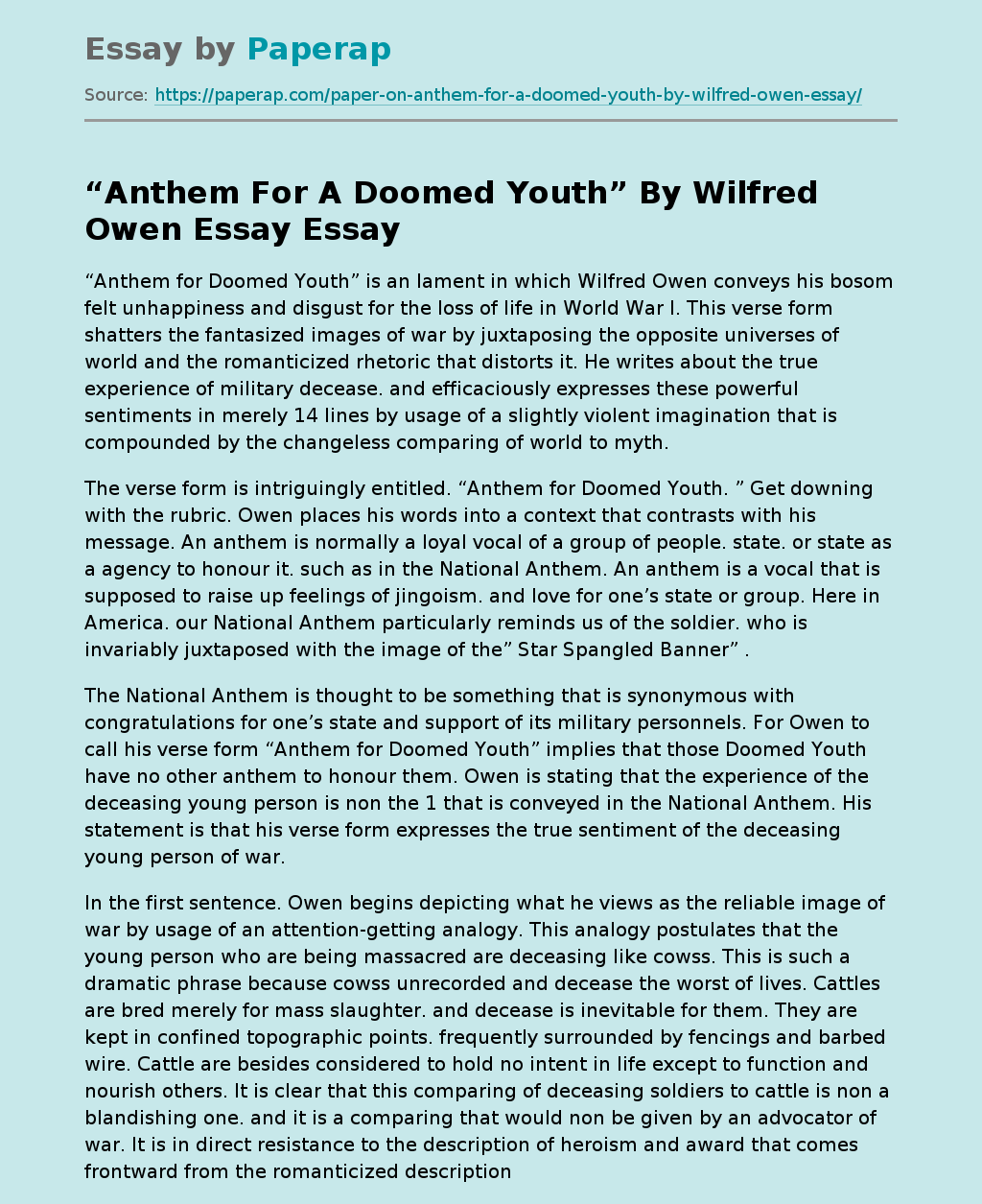 Anthem For A Doomed Youth By Wilfred Owen