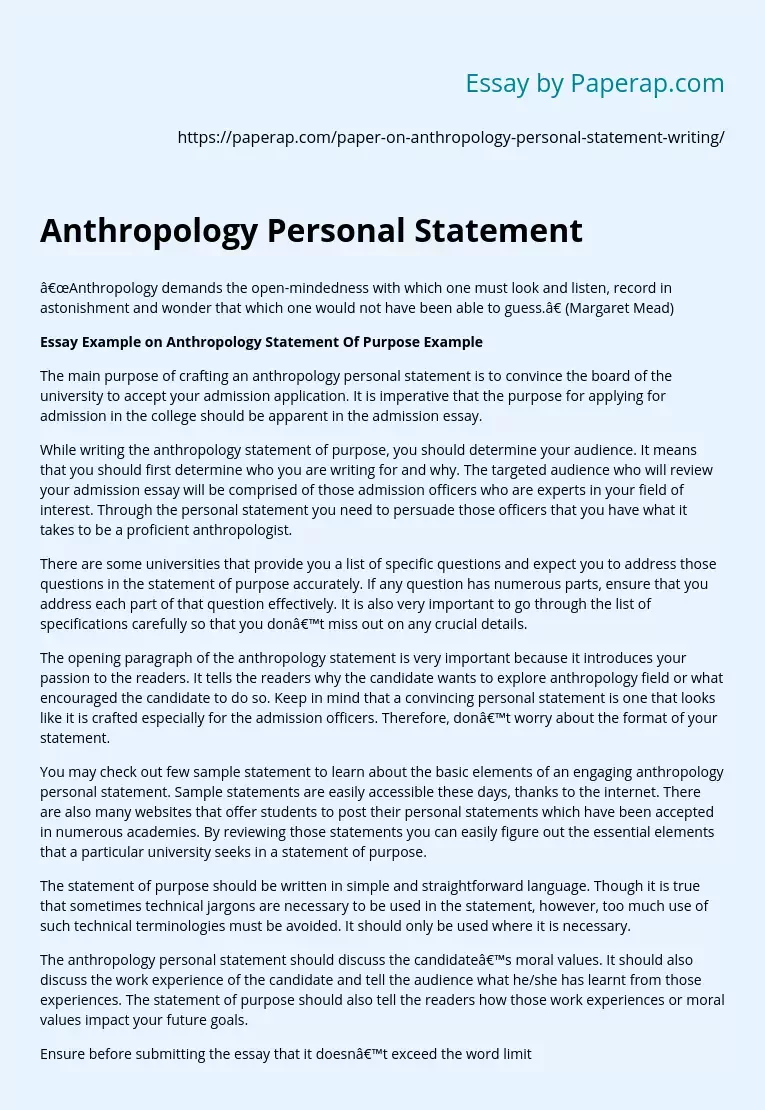 Anthropology Personal Statement