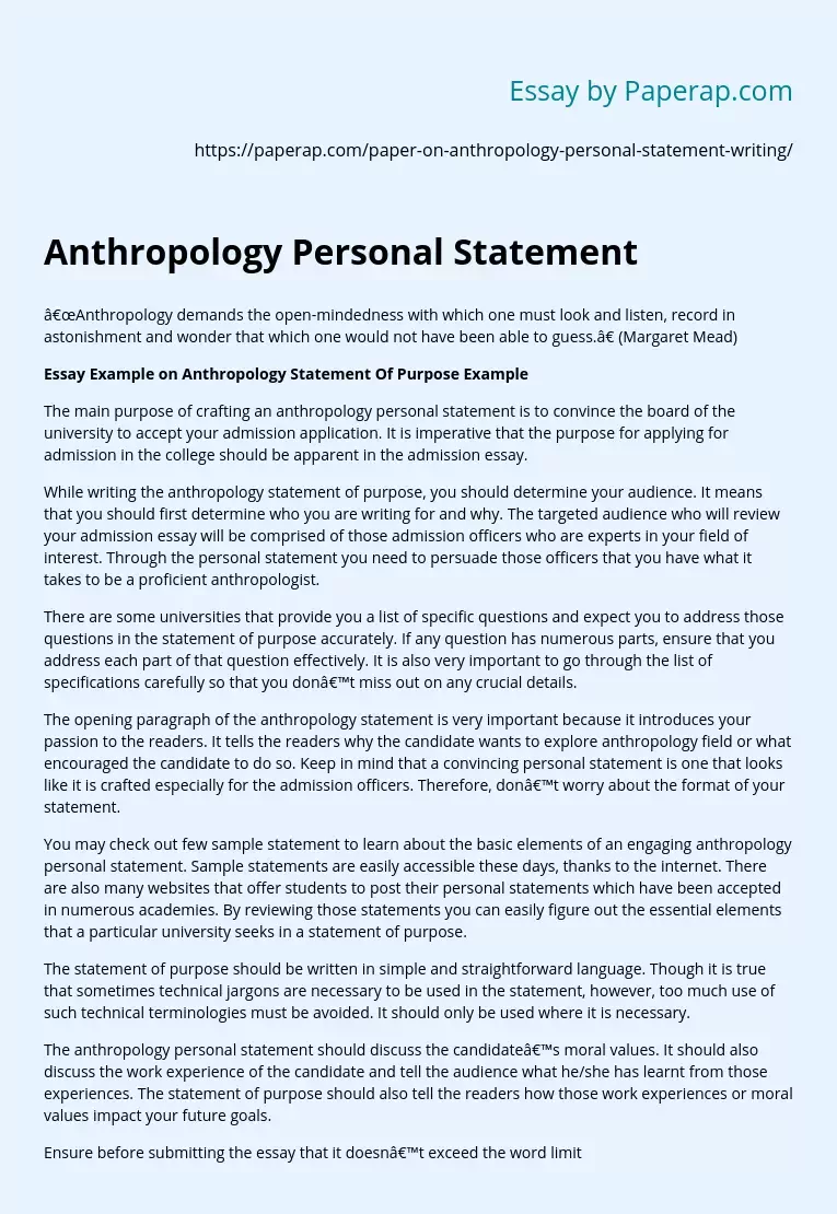 anthropology personal statement oxford