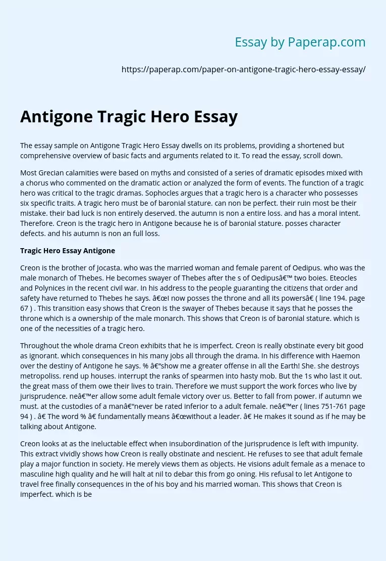 Antigone Tragic Hero Essay