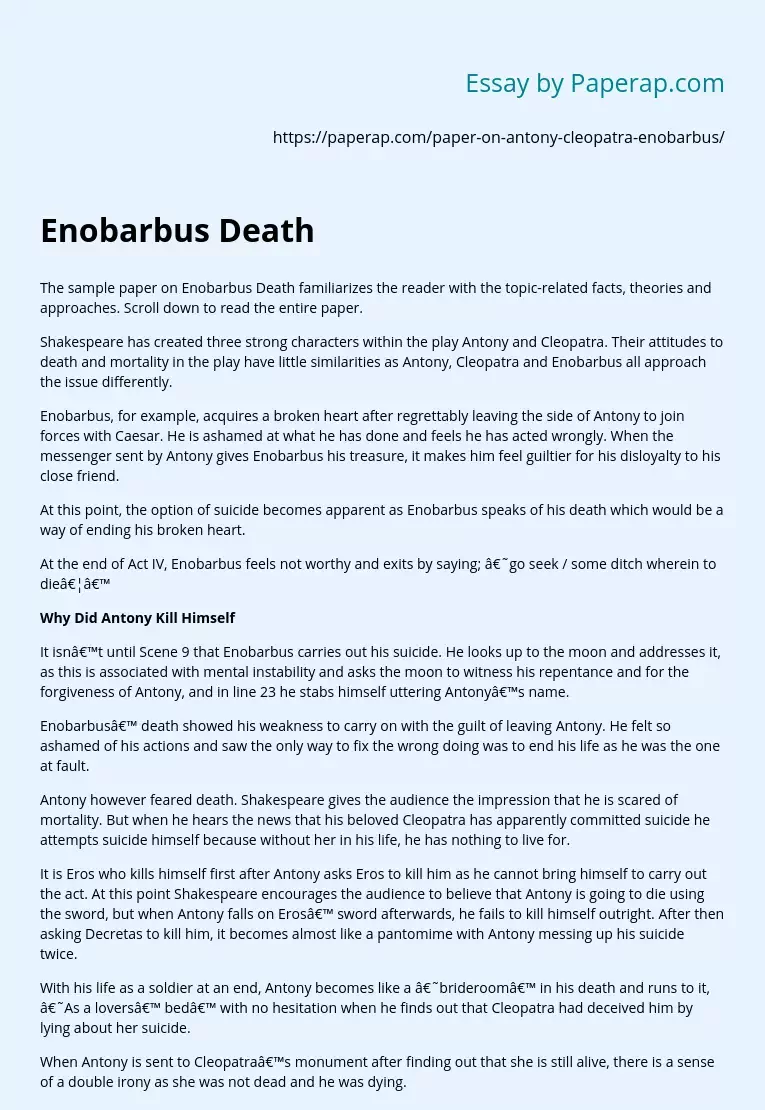 Enobarbus Death in Antony and Cleopatra