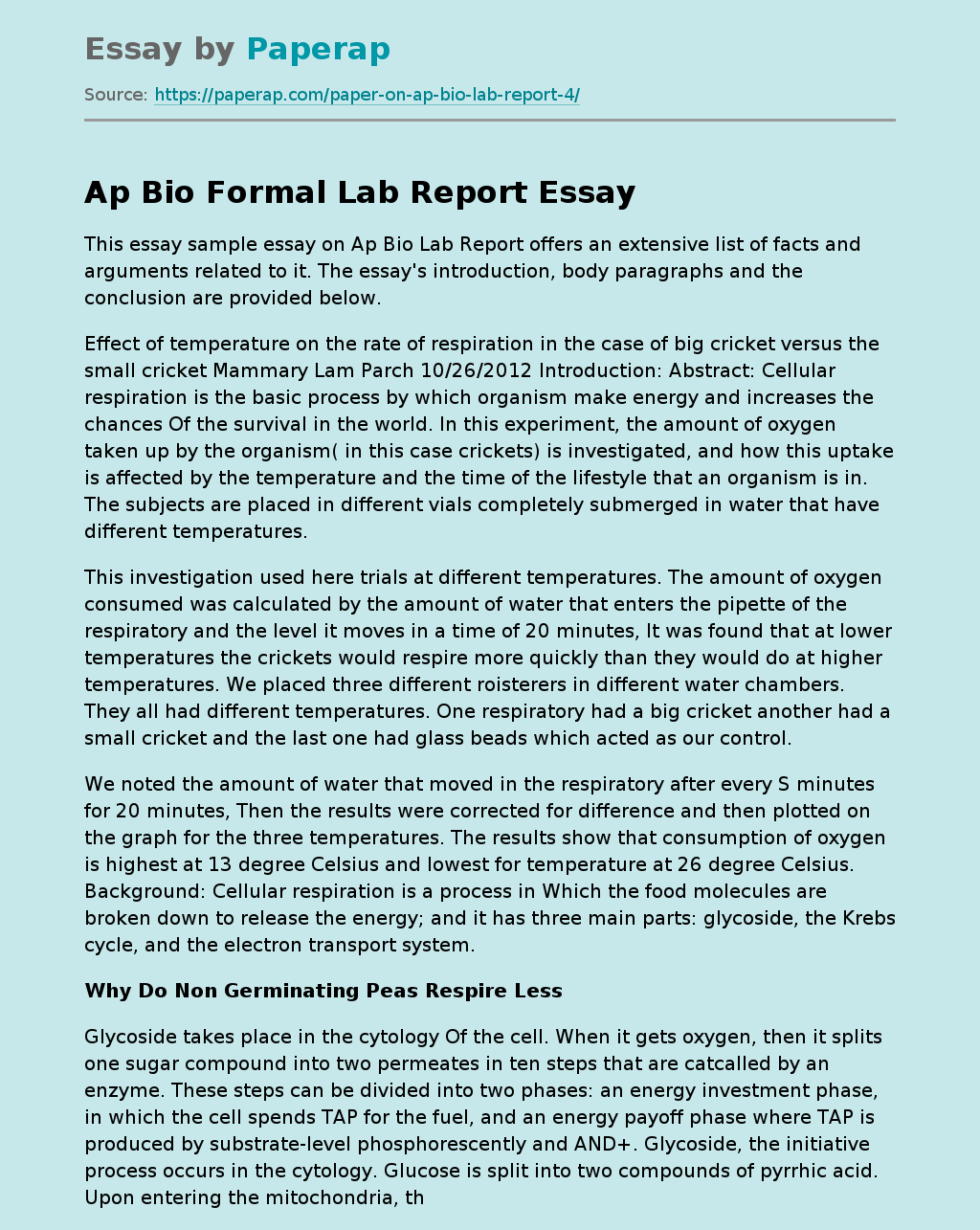 Ap Bio Formal Lab Report