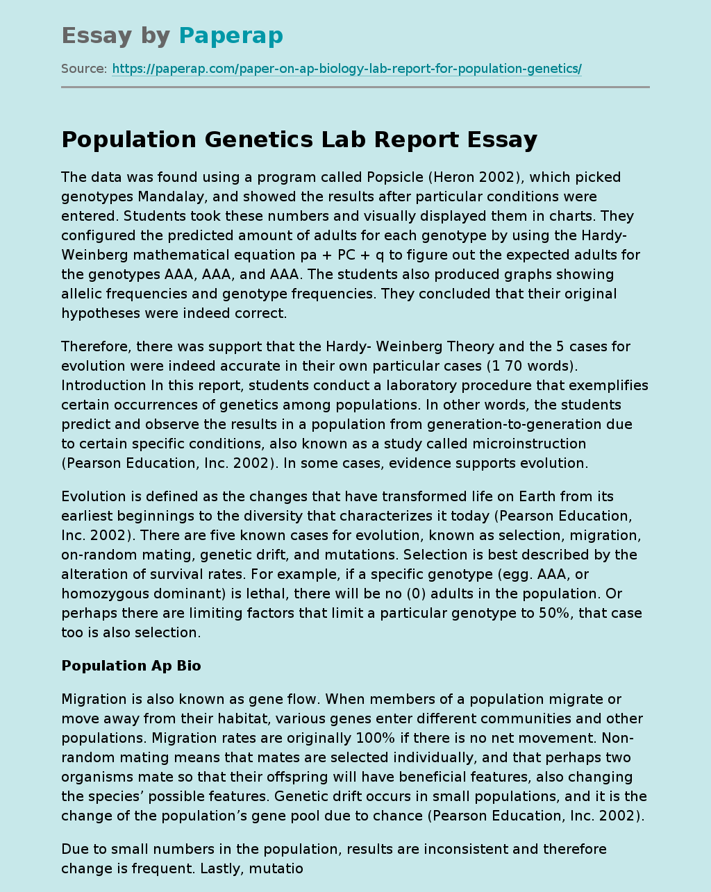 Population Genetics Lab Report