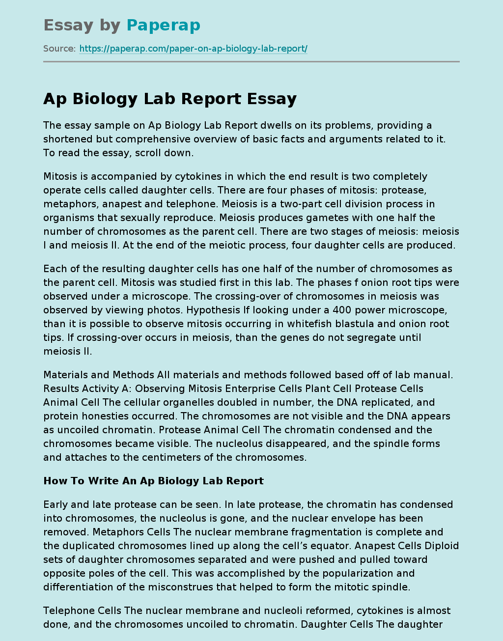 Ap Biology Lab Report