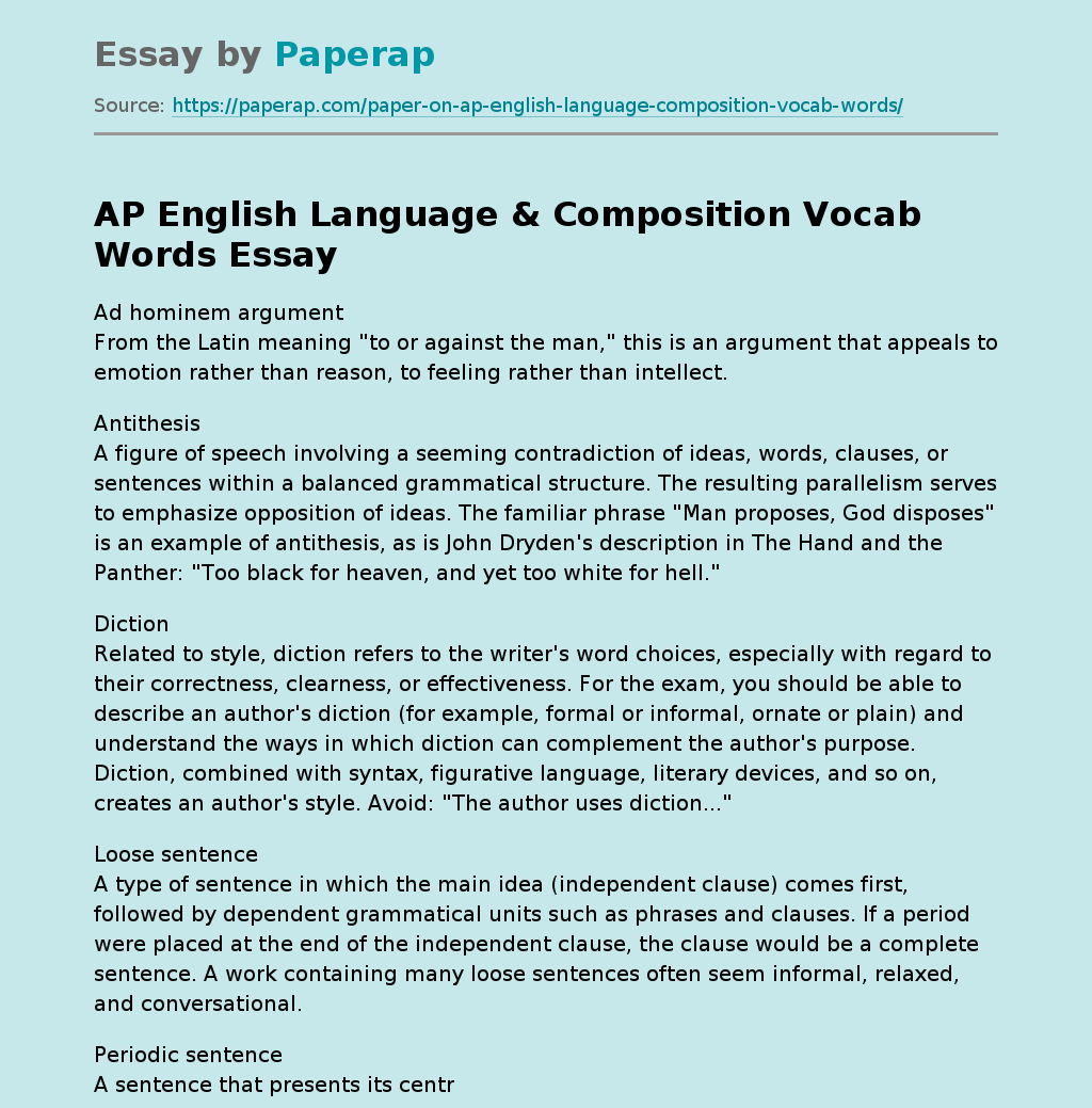 English Language &amp: Composition Vocab Words