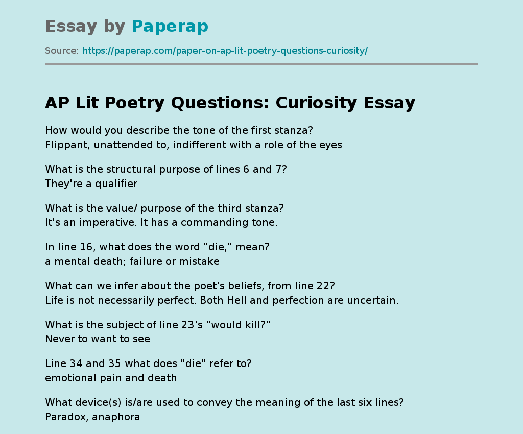 AP Lit Poetry Questions: Curiosity