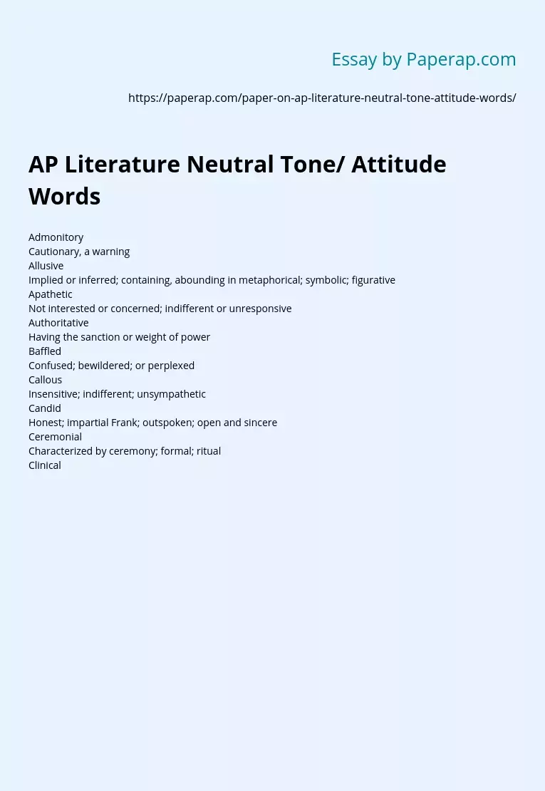 AP Literature Neutral Tone/ Attitude Words