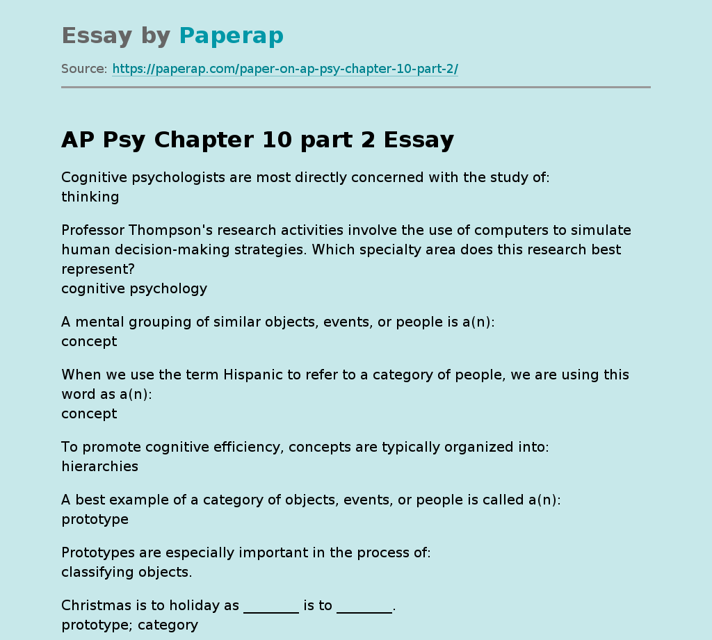 AP Psy Chapter 10 part 2