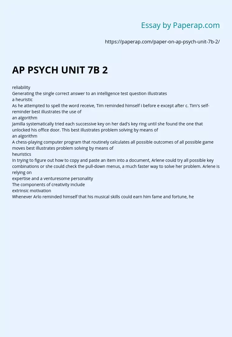 AP PSYCH UNIT 7B 2