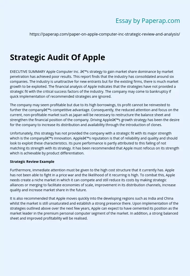 Strategic Audit Of Apple