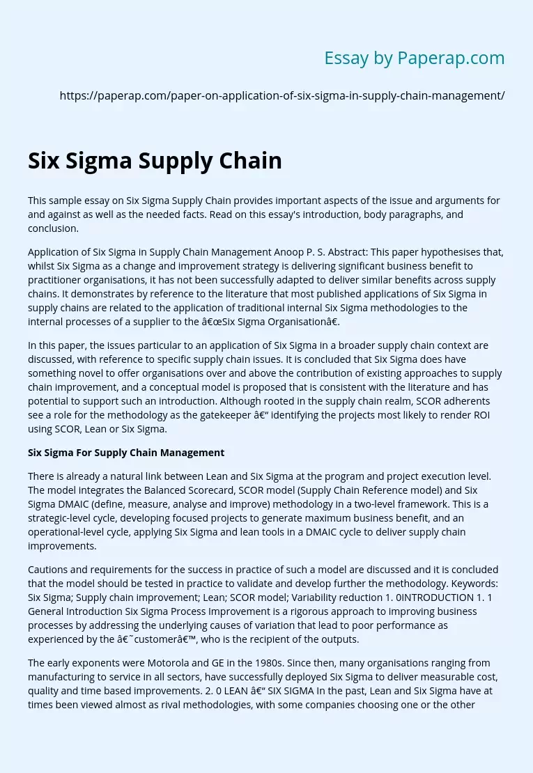 Six Sigma Supply Chain