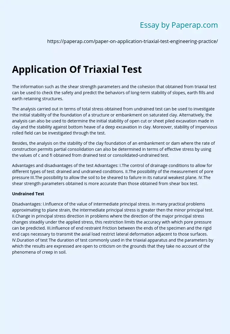 Application Of Triaxial Test