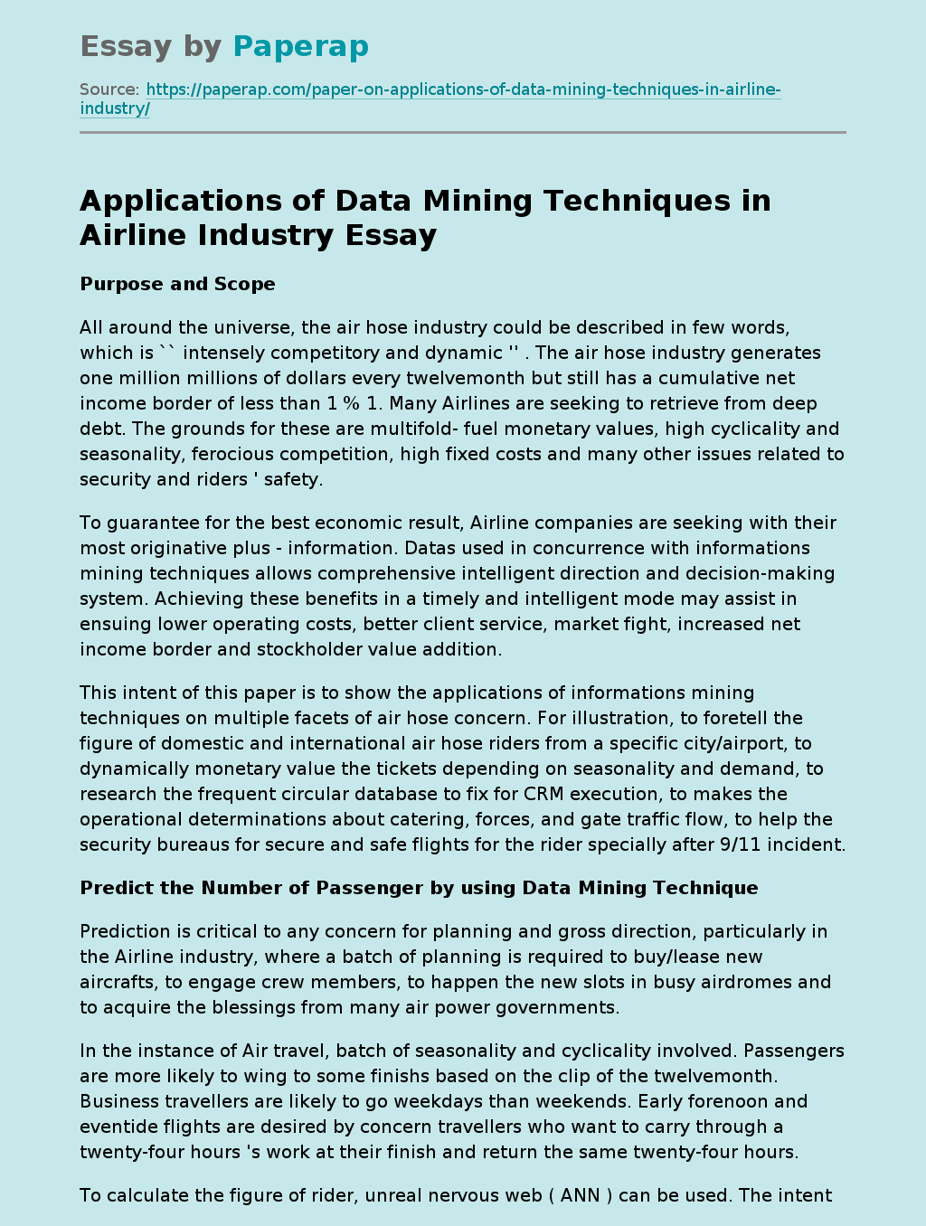 Applications of Data Mining Techniques in Airline Industry