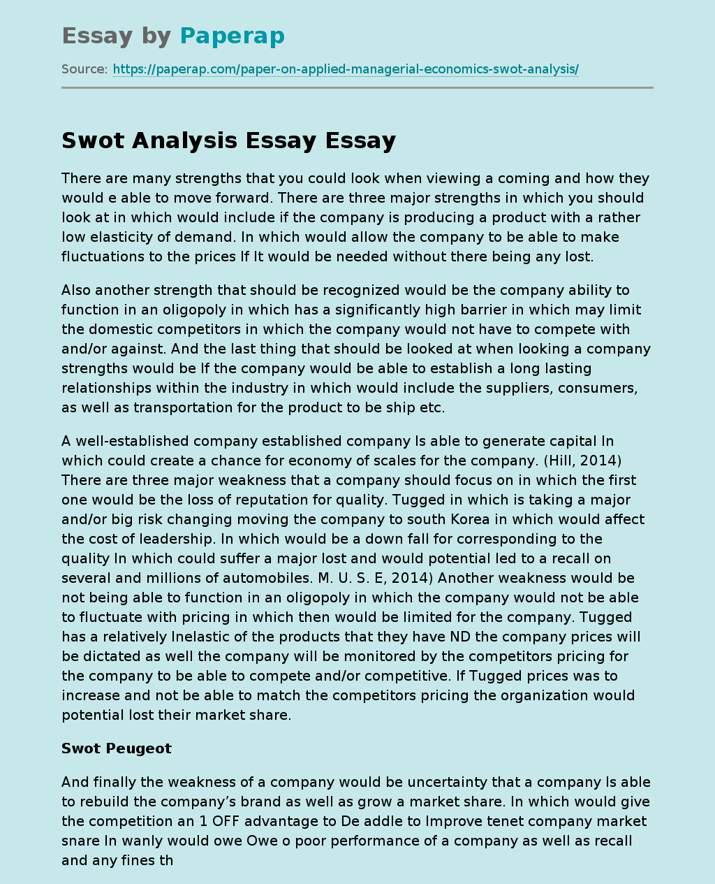Swot Analysis Essay