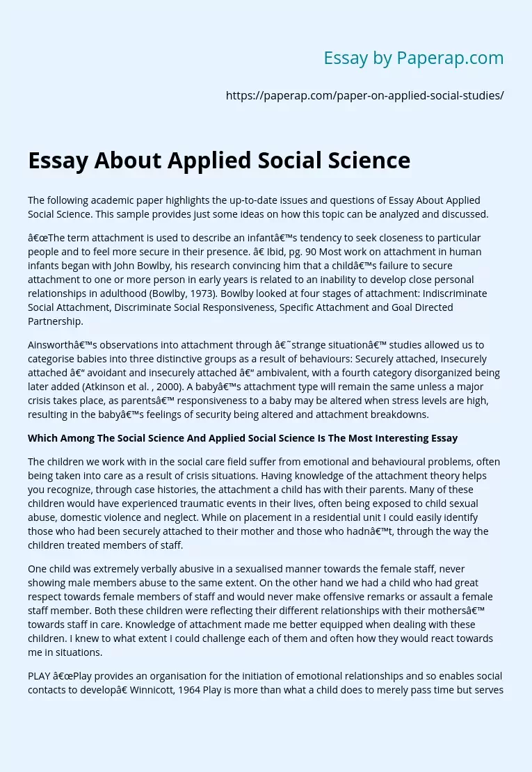 Essay About Applied Social Science Free Essay Example