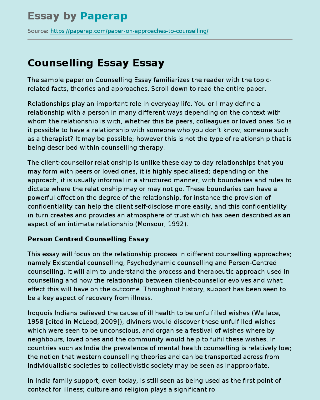 Person Centred Counselling Essay