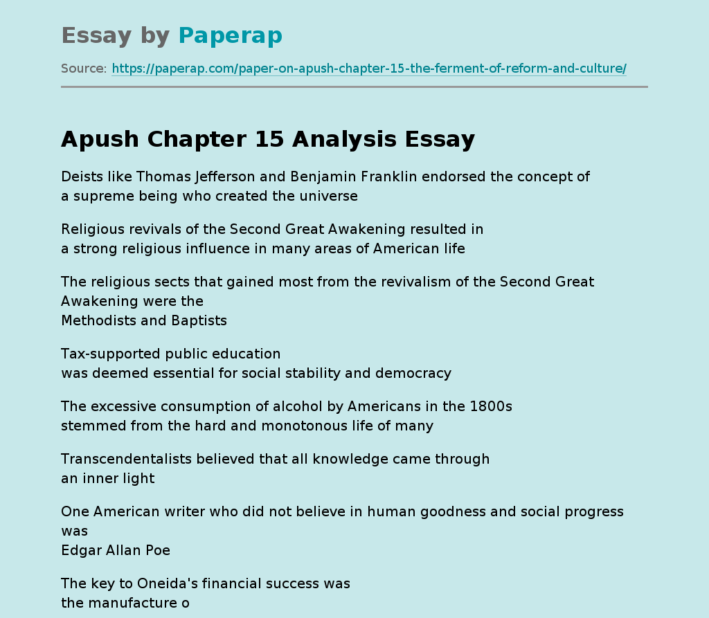Apush Chapter 15 Analysis