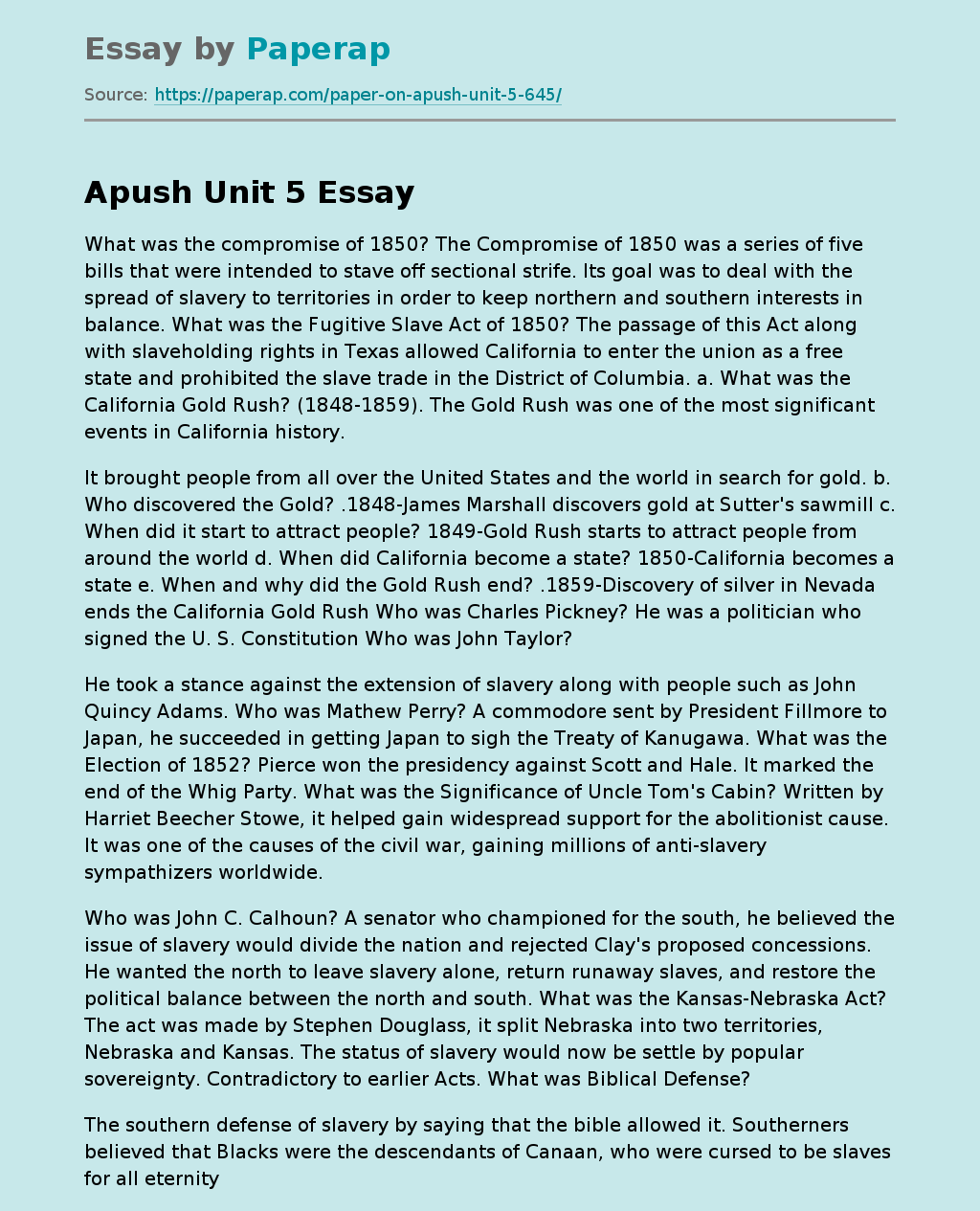 rubric for apush essays