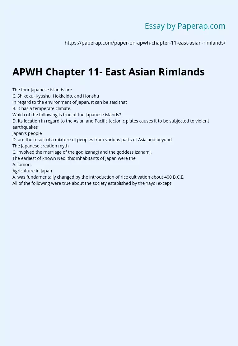 APWH Chapter 11- East Asian Rimlands