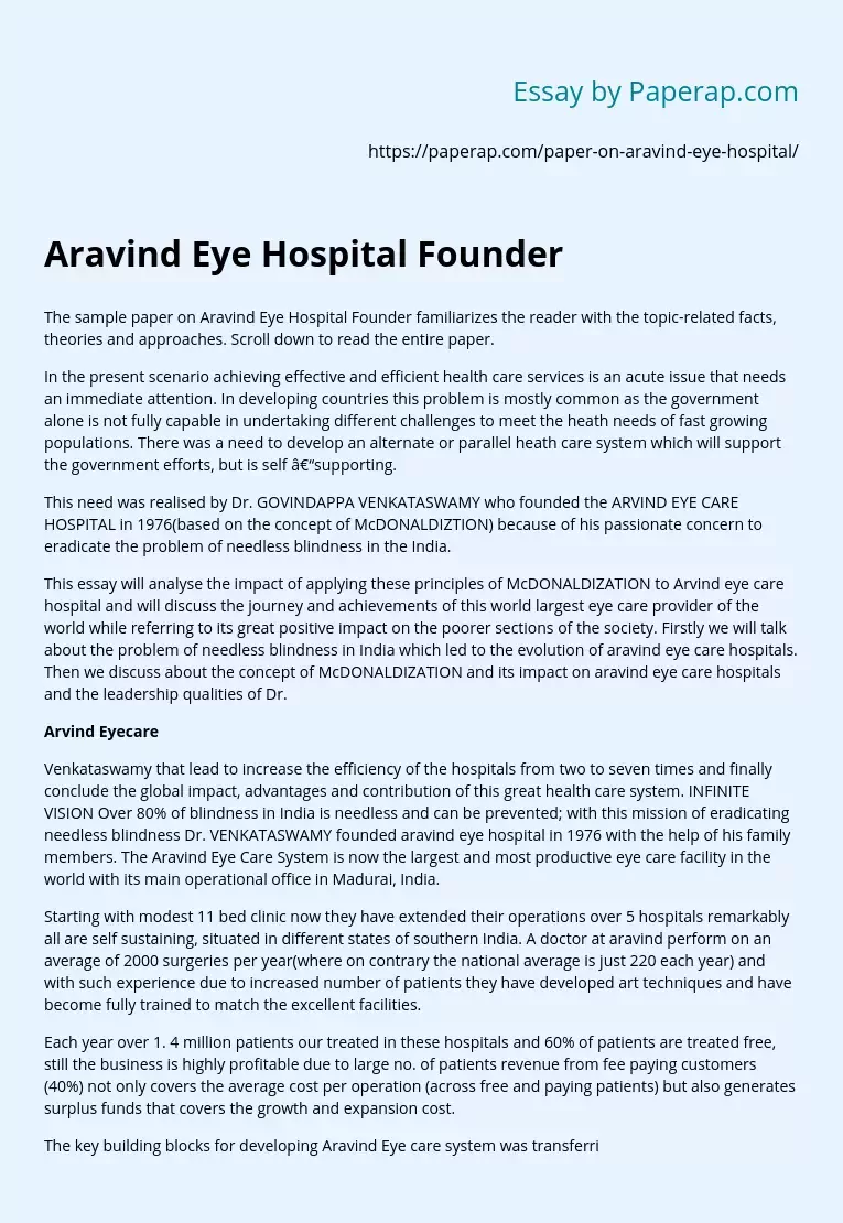 Aravind Eye Hospital Founder