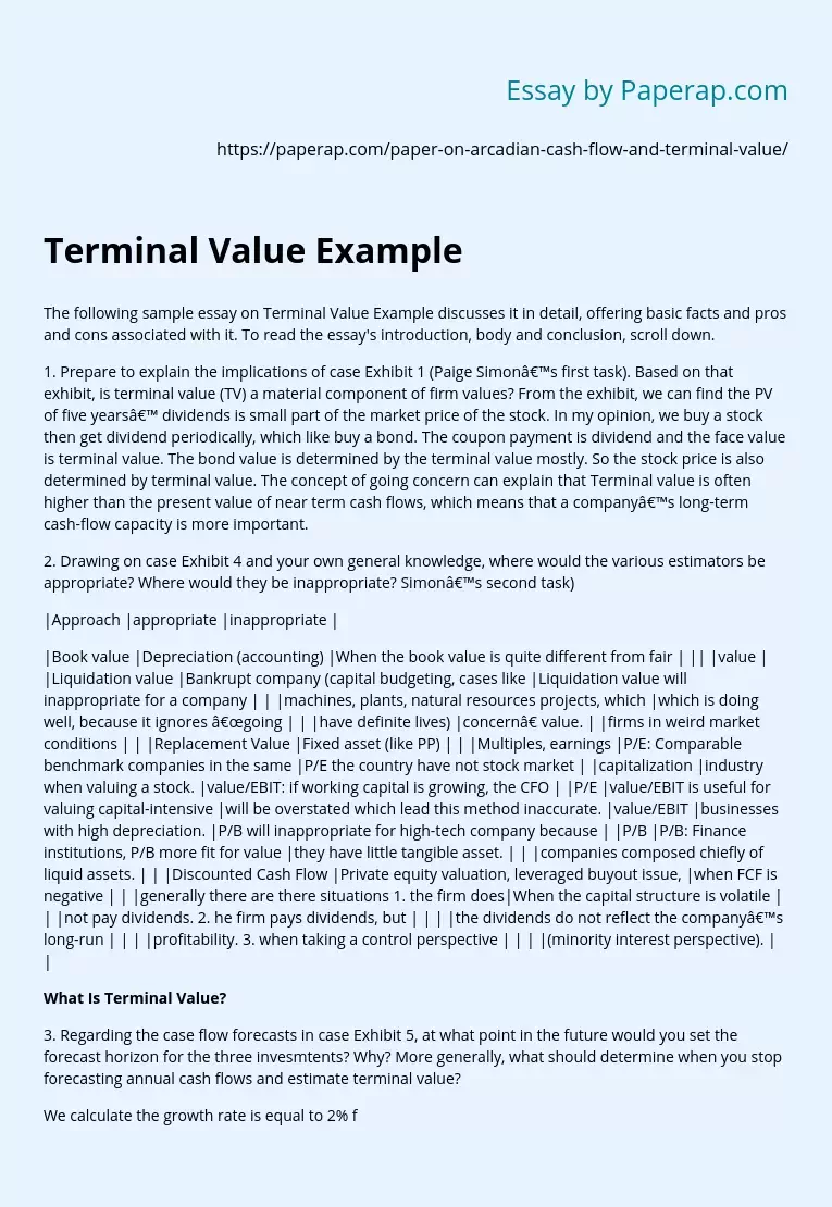 Terminal Value Example