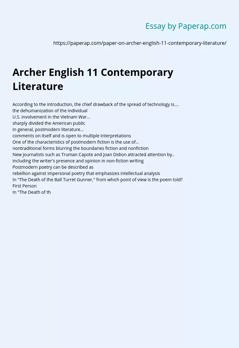 Archer English 11 Contemporary Literature